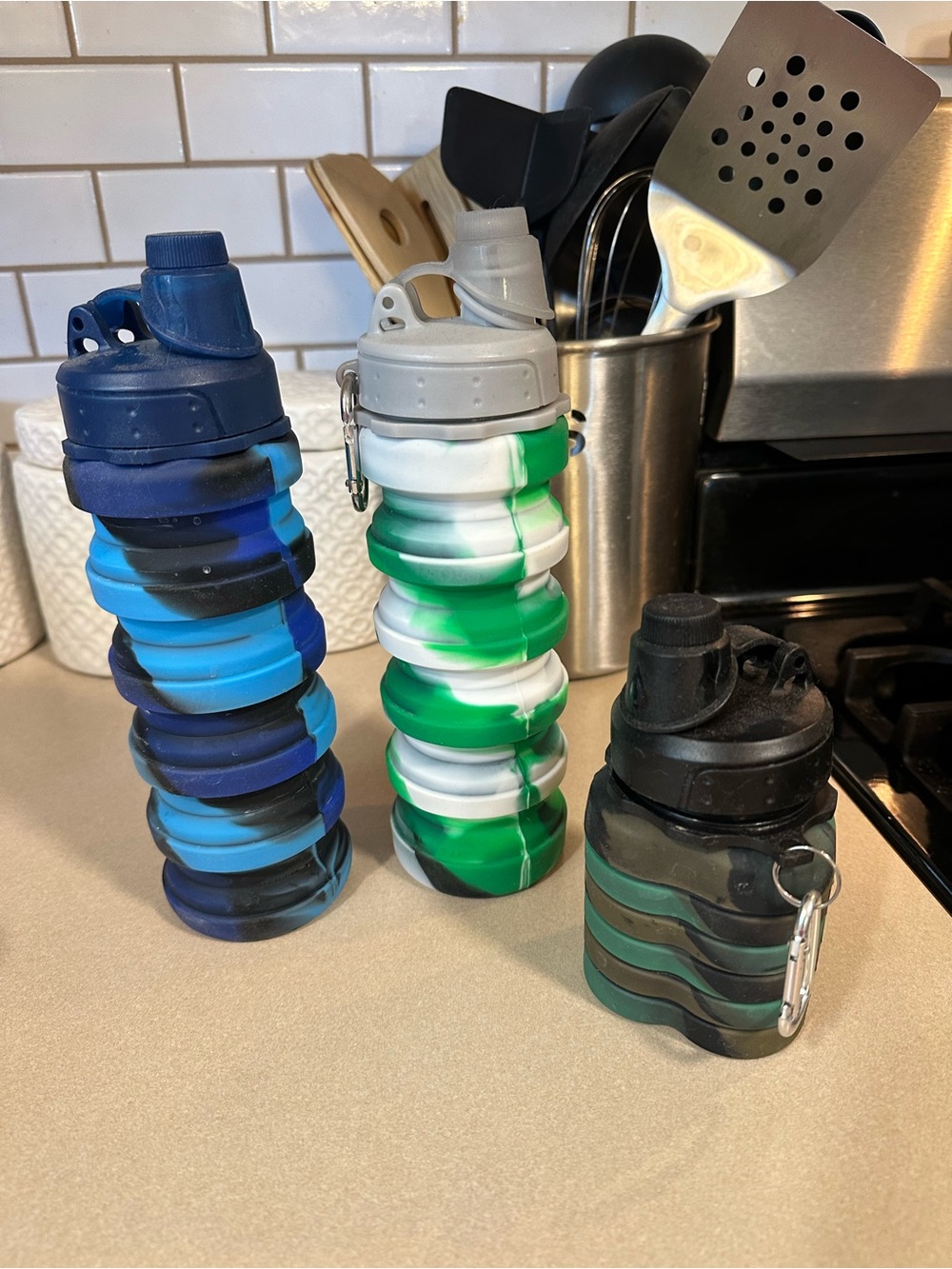 Collapsible Silicone Sports Water Bottle - Green/White